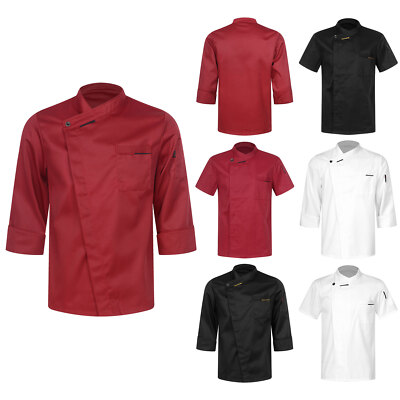 Men's Women's Chef Coat Short Sleeve T- Shirt Kitchen Restaurant Waiter ...