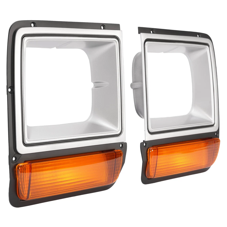 For Dodge D/W Pickup Truck Headlight Bezel 1986-1990 Pair w/Corner Parking Light - Image 3 of 4