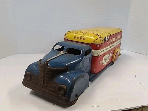 Vintage Marx tin lithograph "Hi Way Express" cross-country service truck 1950s