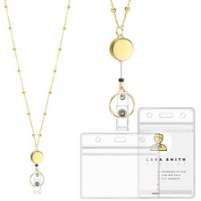 Lanyards for Id Badges Stainless Steel Badge Lanyard with 2 Pcs Gold