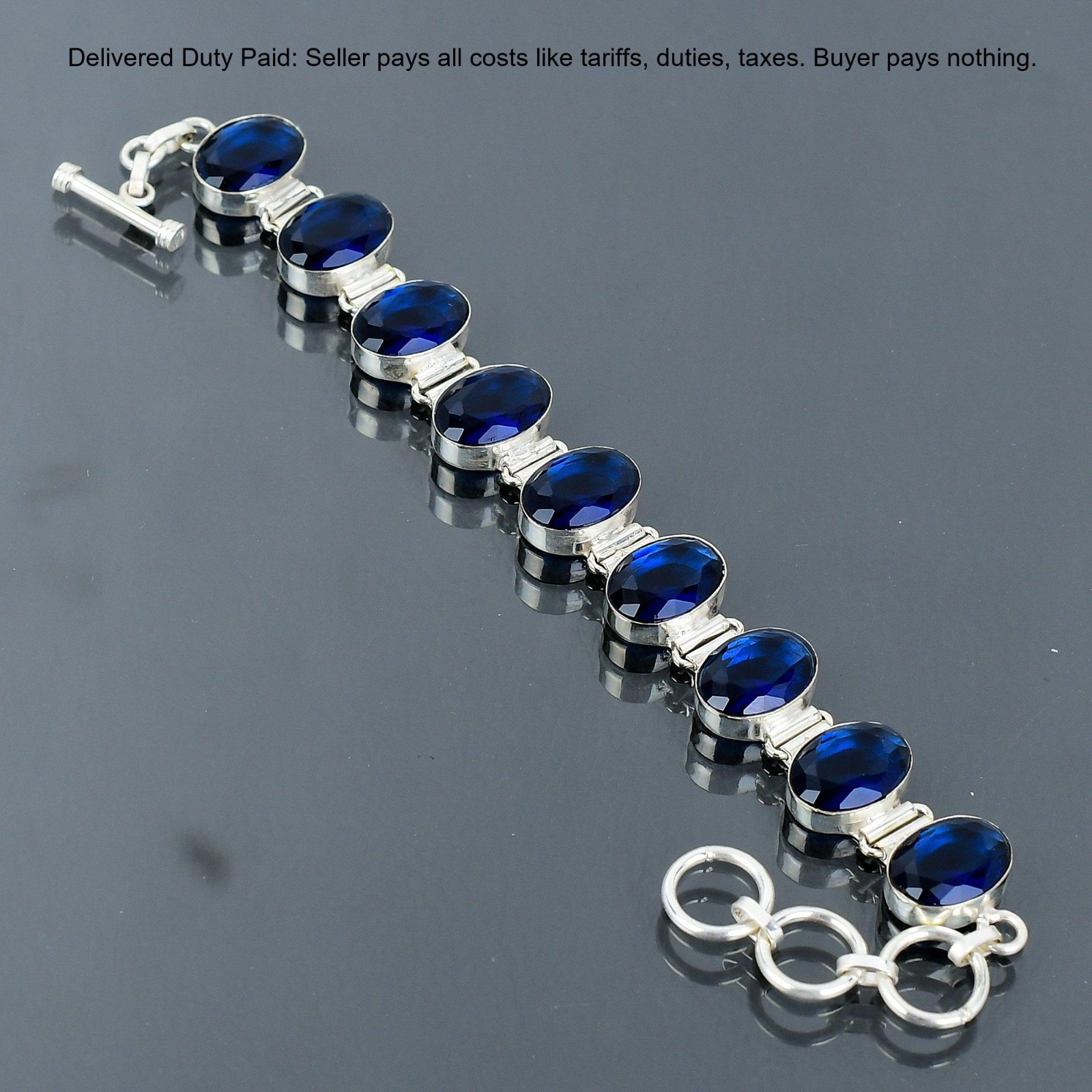 Christmas Sale Tanzanite Quartz Stone Chain Wedding Bracelet 925 Sterling Silver