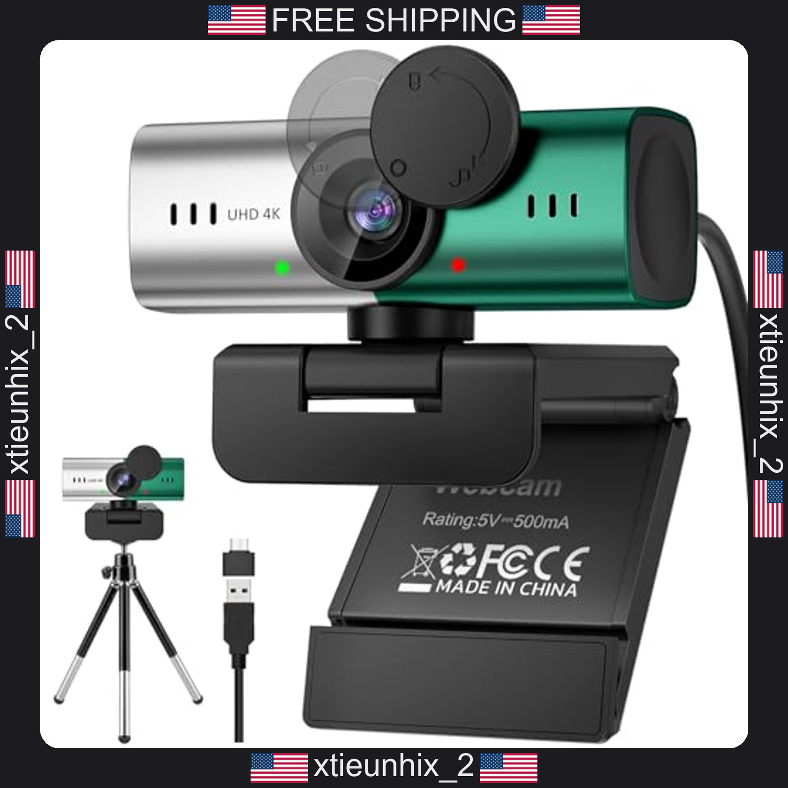 4K Webcam for PC with Autofocus and Noise-Canceling Microphone