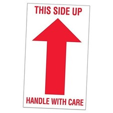 Tape Logic 3" x 5", "This Side Up Handle with Care" Red/White Warning 1 Roll