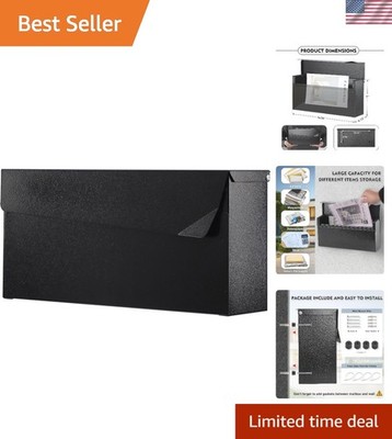 Stylish Wall-Mount Mailbox - Large Capacity Rust-Proof Black Steel Design
