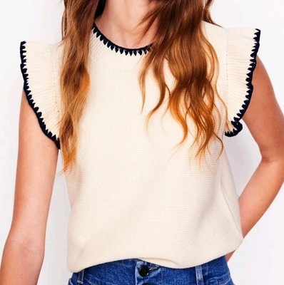 Boden Women s Lena Stitch Detail Tank Warm Ivory Size: XS NWT FREE SHIPPING 