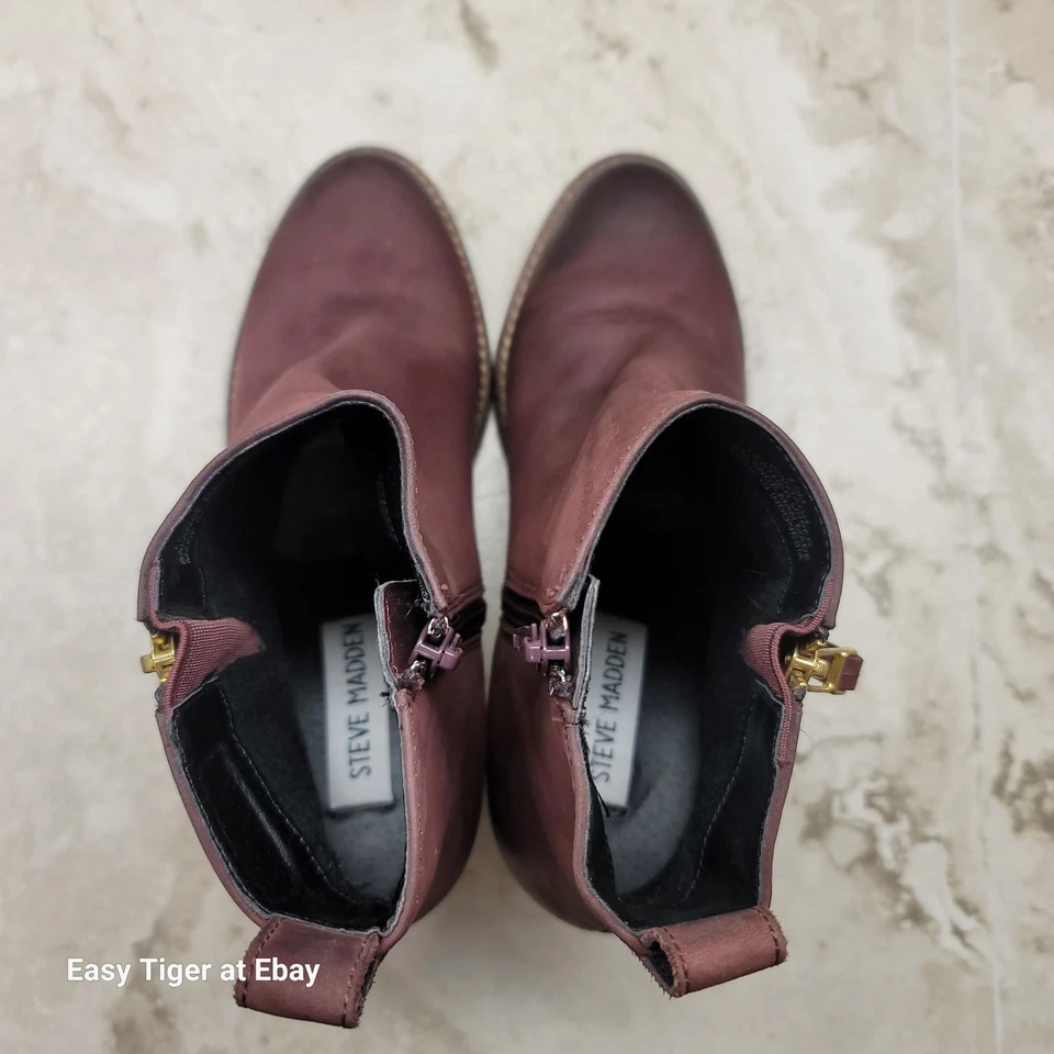 Botines Steve Madden usados en excelente estado para mujer 7,5 ciruela borgoña Wantagh de cuero envejecido con tacón Foto 4 de 4