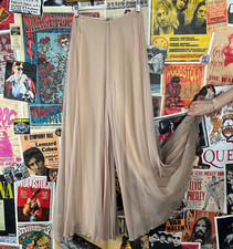 Vtg 90s Champagne High Rise Wide Leg Rayon Chiffon Back Street Flares Pant 24x30