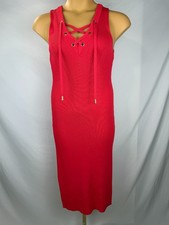 Michael Kors Ribbed Knit Sweater Dress Sea Coral Size Large Gold Accents NWT 175