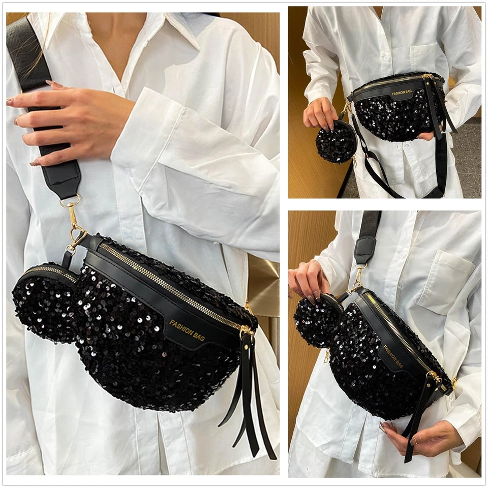 Riñoneras de lentejuelas brillantes bolsa de cintura brillante bolsas de cinturón de pecho ajustables con... Foto 2 de 4