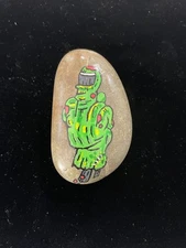 Hand Painted Rock Art ( Zombie Middle Finger)................Sunflower Creations