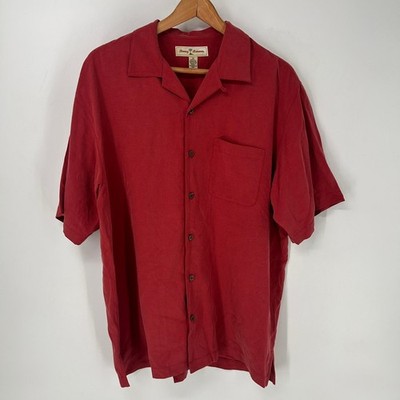 Tommy Bahama Shirt Mens Medium Red Jungle Shakedown Embroidered Silk Button Up