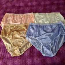 4 Pack Vintage JUST MY SIZE Brief Granny Panties SHINY SATIN NYLON  Plus Size 5X