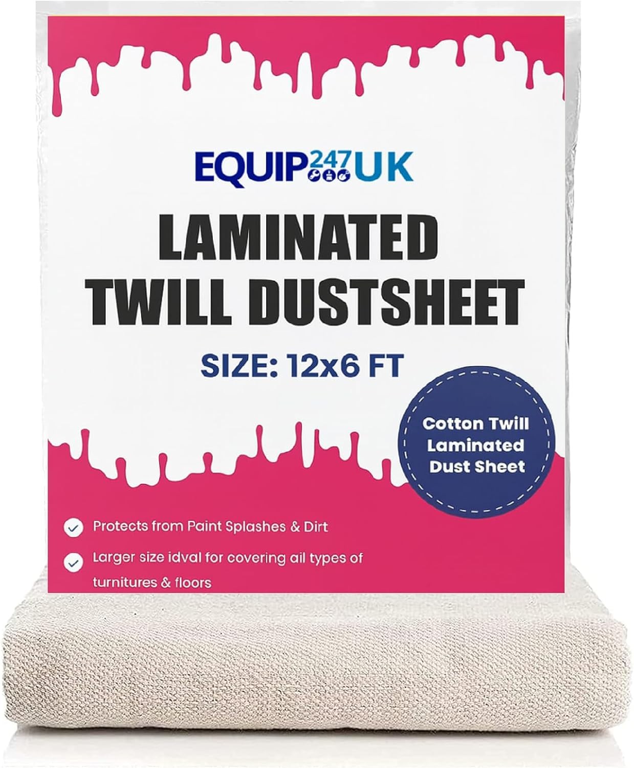 Laminated Cotton Dust Sheet 12ft x 6ft Polythene Backed Decorating Cover - Image 2