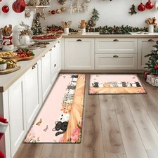 123pcs Plush Cat-Themed Non-Slip Mat Set - Soft Flannel-like Floor Mats, Machine