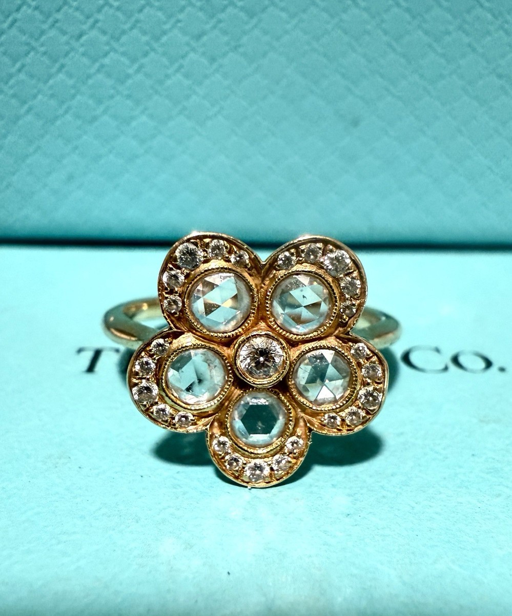 TIFFANY & Co. ゴールド花リング Tiffany & Co. 18k Gold Enchant Garden Flower Diamond Ring Sz 5.5