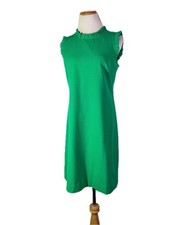 J. Crew Factory Size 4 Bright Green Sleeveless Shift Dress Ruffled Trim