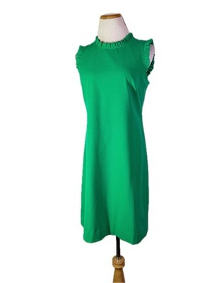 J. Crew Factory Size 4 Bright Green Sleeveless Shift Dress Ruffled Trim