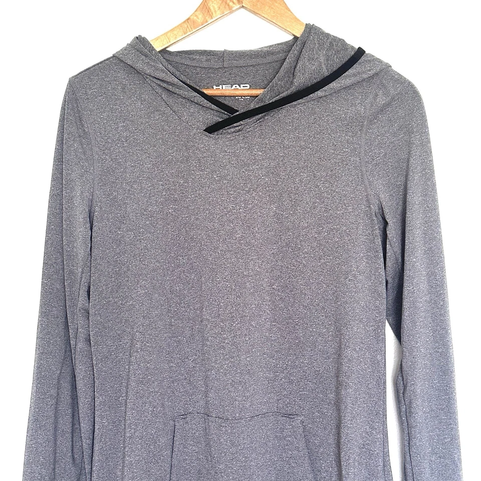 Голова спортивная рубашка средний серый черный длинным рукавом с капюшоном легкий спортзал Топ - Изображение 4 из 4