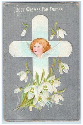1911 Easter Holy Cross Angel White Flowers Bay City Michigan MI Posted Postcard