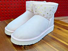 Magellan Youth Girls Fashion Ankle Boot Faux Fur Faux Suede Pink Stars Bootie