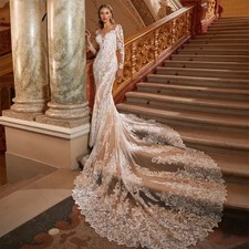 Mermaid Wedding Dress Elegant Lace Appliques Long Sleeves Sweetheart Bridal Gown