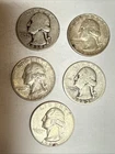 5 Silver Washington Quarters Exact Coins in picture  Lot A Free Shipping