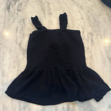 Women s Black Smocked Ruffle Hem Tank Top XS ...