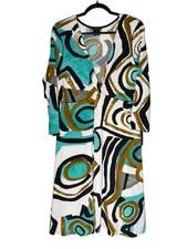 Eva Varro Dress XL Abstract Geo Print Stretch Artsy Midi USA Made Coastal Retro