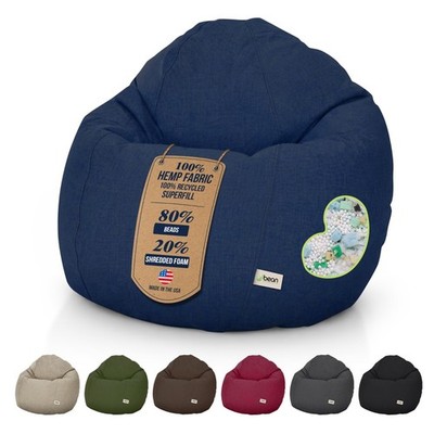 Comfy Hemp Fabric Bean Bag Chair - Filled w/Polystyrene Beads & CertiPUR Foam