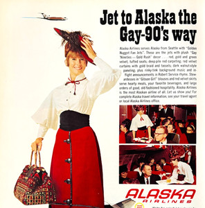 1969 Alaska Airlines Advertisement Gibson Girl Golden Nuggets Jet Vintage DWW10B