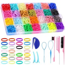 28 Colors Bands with 8 Hair Styling Tools, 1500 Pcs Colorful Elastic Ties Sma...