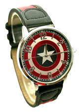 Reloj de Vestir Marvel Comics Capitán América Escudo Para Hombre Nuevo de Lote Antiguo Caja Correa de 2 Tonos