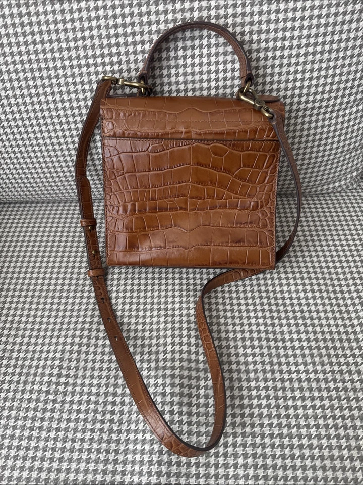 Lauren Ralph Lauren Crossbody Leather Crocodile Embossed Satchel Authentic Honey - Image 2 of 4