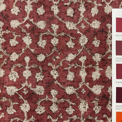 ROBERT KIME UME BEDRUCKTES POLSTERLEINEN - ROT - UVP 915 £/M - 3,05 M - 275 £.