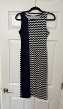 Charlotte Russe Dress M Navy White Chevron Bodycon Sleeveless Knee Length
