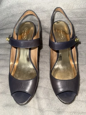 $218 Coach Leather Wedge Platform Sandal Blue Size 9.5 B GUC Must see! - Image 1 of 4
