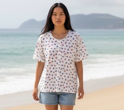 Palm Harbour Top 2XL White Floral 1/4 Button Up Short Sleeve Stretch NWT