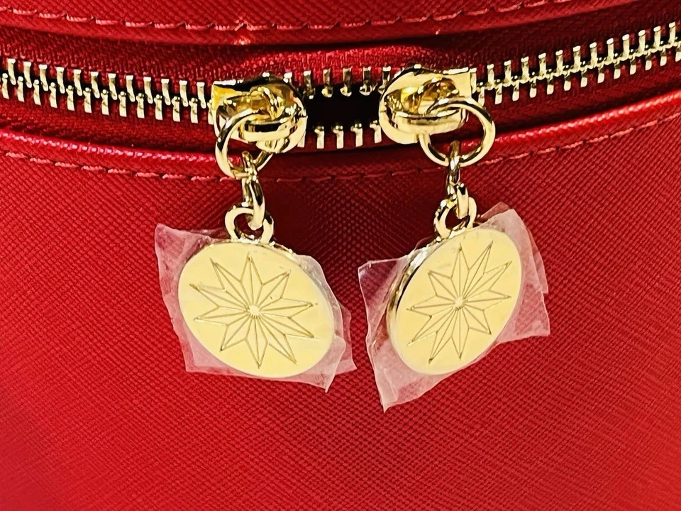 Estuche de tren redondo Bobbi marrón rojo con espejo portamaquillaje nuevo sin etiquetas Foto 4 de 4