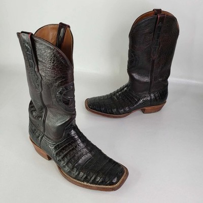 BLACK JACK  Alligator Belly Black Cowboy Boots Lone Star Inlay Handmade 8 D