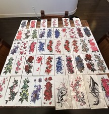 Lot Of 45 Temporary Tattoos Flowers Tigers Whales Roses More Large Arm Size