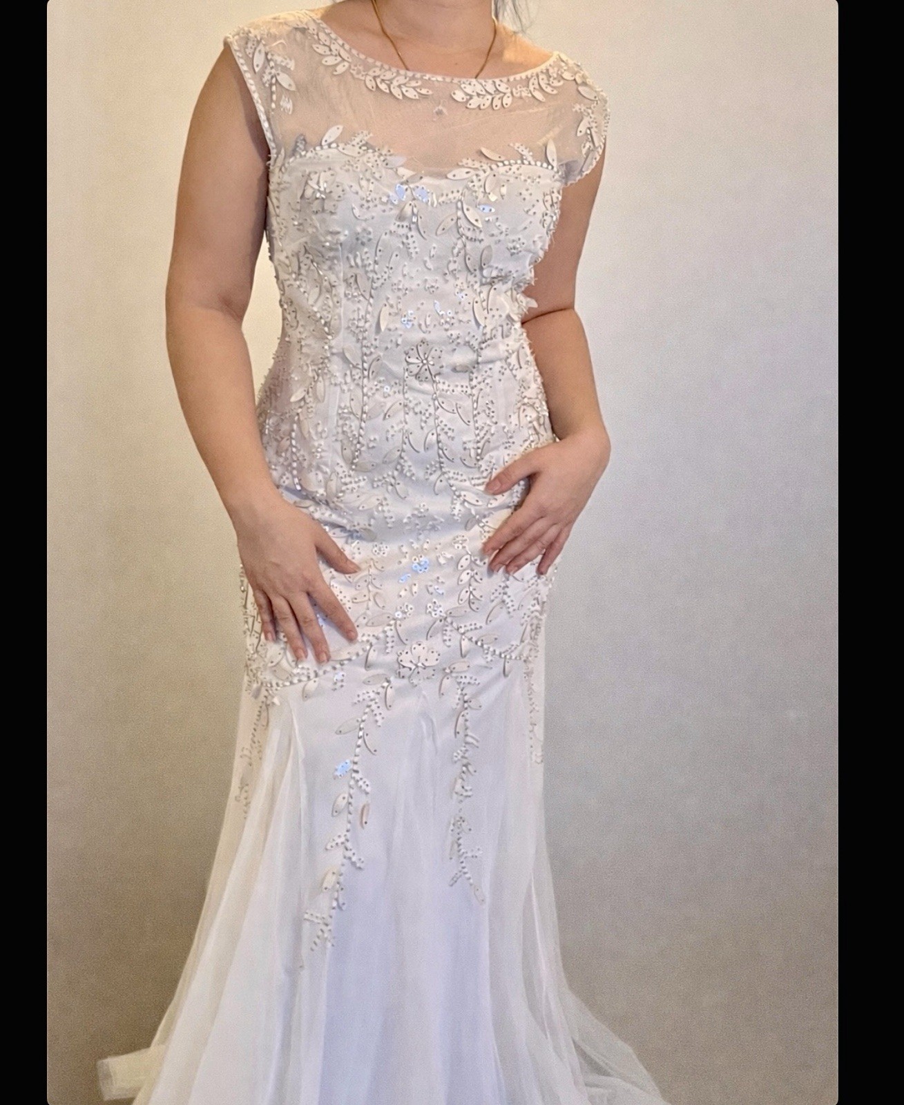 Elegant Ivory Beaded Wedding Dress Size 12 image 2