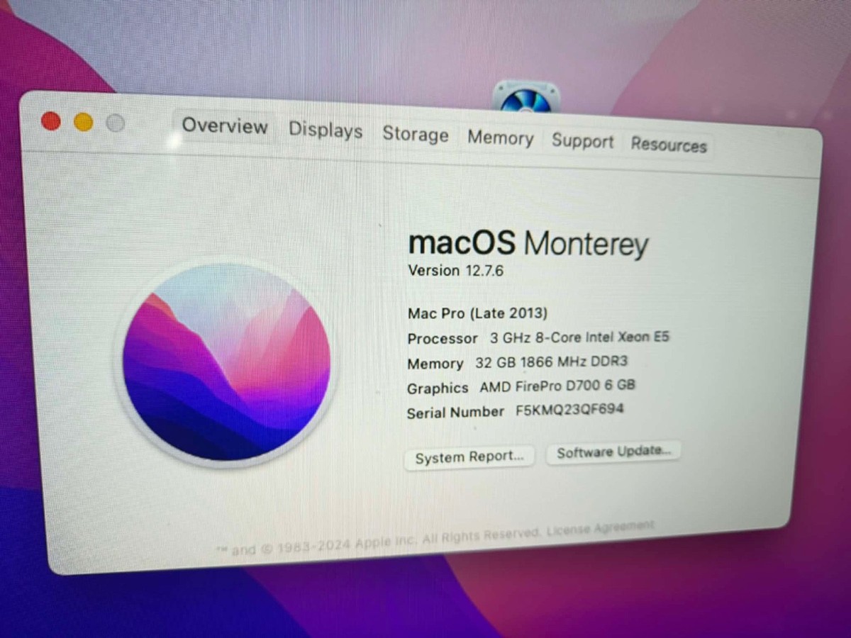 Mac Pro 2013/Monterey/D700×2/32GB/SSD1TB Mac Pro Cylinder 2013 3GHz 8-core 32GB 1TB SSD D700 6GB video ram
