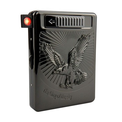 20-Pcs Metal Cigarette Case Holder Set with 3D Eagle Lighter