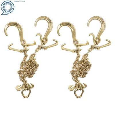 2 Pack G70 V-Chain Bridle 5/16'' × 3' With 8'' Medium J Hooks T- Hook & J-Hook