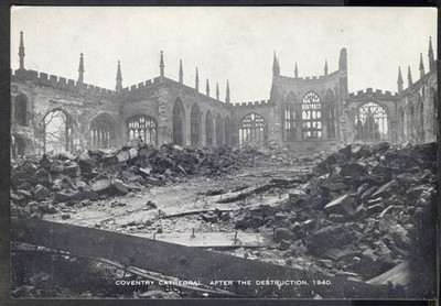 Alte einfache Rückseite Postkarte: COVENTRY CATHEDRAL nach ihrer Zerstörung 1940