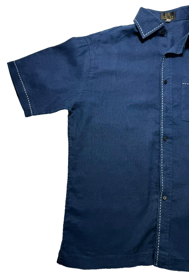 GUCCI NAVY BLUE SHORT SLEEVE MENS T-SHIRT | L | BOTTON DOWN - Image 3 of 4