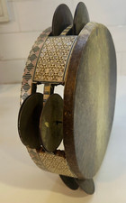 Antique Fish Skin 21.5cm Riqq Egyptian Tambourine Mother of Pearl inlay mosaic