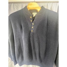 LL Bean Mens XL Henley Sweater Navy Blue Ribbed Knit Cotton Blend Made in USA