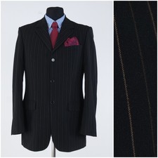 Mens Striped Black Blazer 40L UK Size ANGELO LITRICO Viscose Sport Coat Jacket