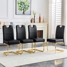 High Back Dining Chairs Set of 4 Golden Chrome Frame Upholstered Faux Leather
